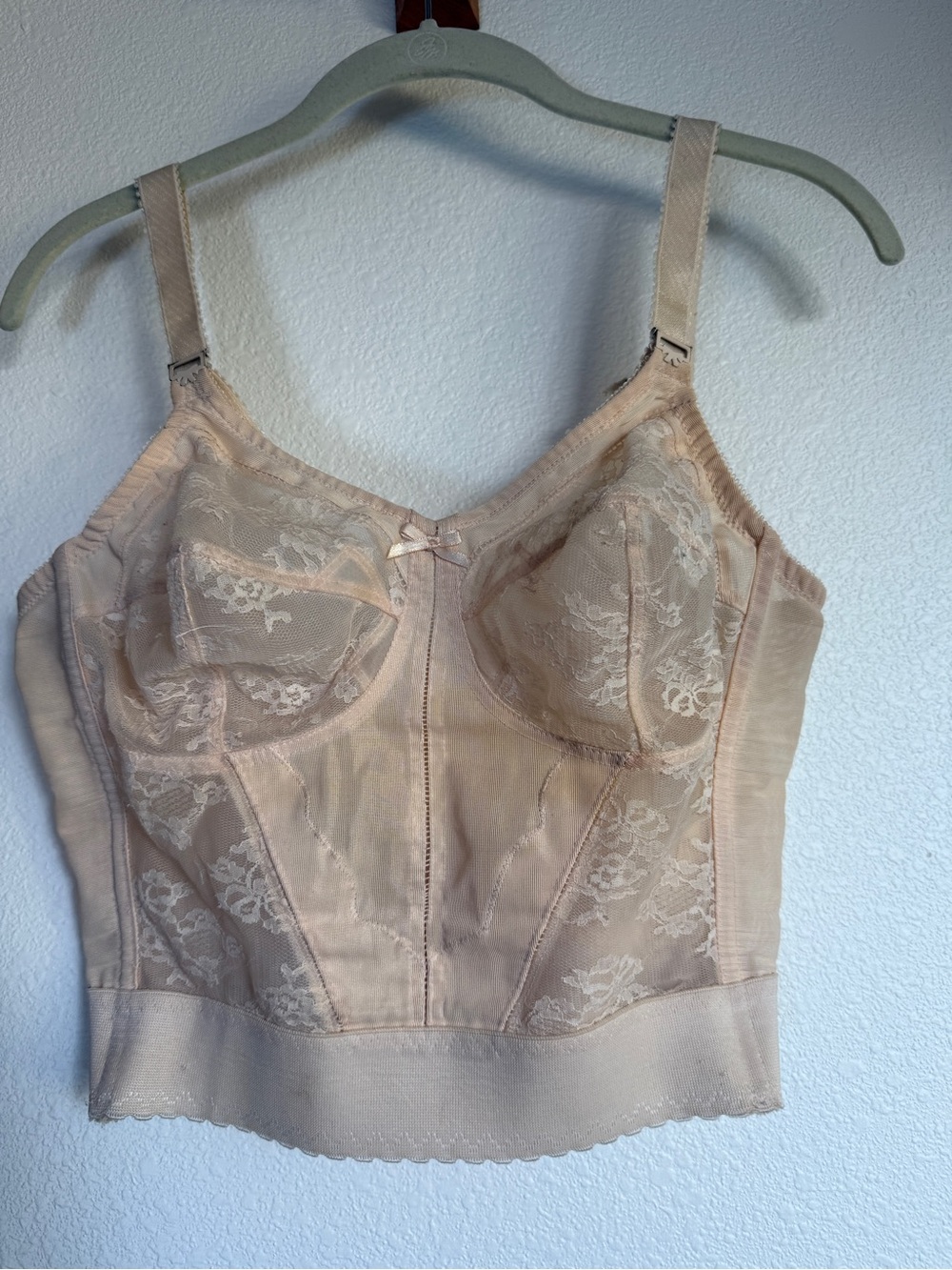 Vintage Longline Lace Bustier Bra 28D/DD Nylon Pinup Boudoir bridal feminine